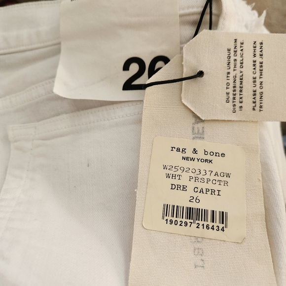 Rag & Bone Jeans Dre Capri Distressed Stretchy Raw Hem White Size 26 $250 W-676 - Picture 8 of 12